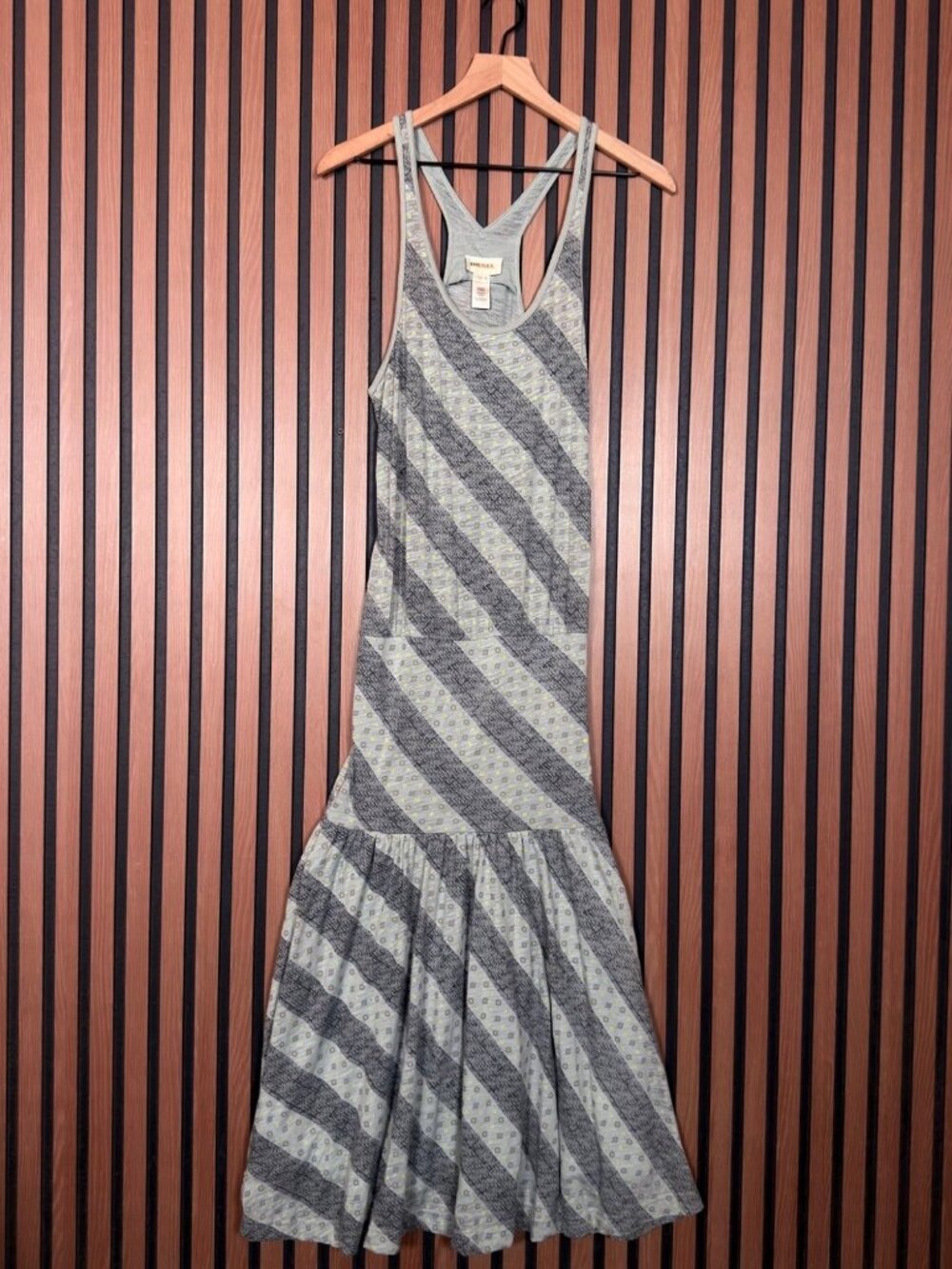 Diesel Dress Medium Womens Green Gray Racer Back Mermaid Maxi Striped Cotton